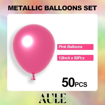 AULE 50Pcs Metallic 12 Inch Pink Chrome Helium Shiny Thicken Balloon | Party - Image 5