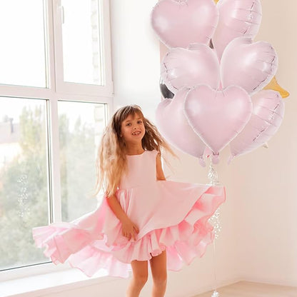 TONIFUL 15 Pcs Baby Pink Heart Balloons 18 Inch Heart Shape Foil Balloon | - Image 4