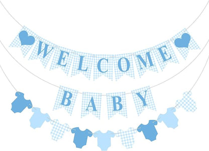 Hahafelt 1 Pcs Blue Gingham Welcome Baby Banner by Hahafelt