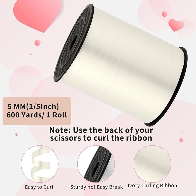 woric 600 Yards Ivory Curling Ribbon 1/5 Inch Cream Balloon String Ribbon | - Image 2