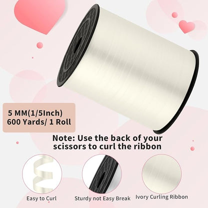 woric 600 Yards Ivory Curling Ribbon 1/5 Inch Cream Balloon String Ribbon | - Image 2