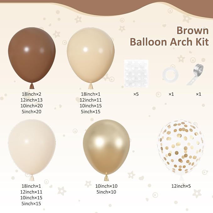 164Pcs Brown and Gold Balloons Garland Arch Kit Different Sizes | 18 12 10 5 - Image 2