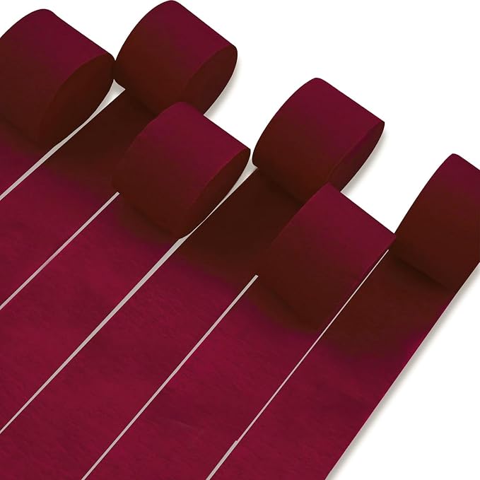 Burgundy Crepe Paper Streamers by PartyWoo: 6 Rolls, 1.8in x 82ft Each by PartyWoo