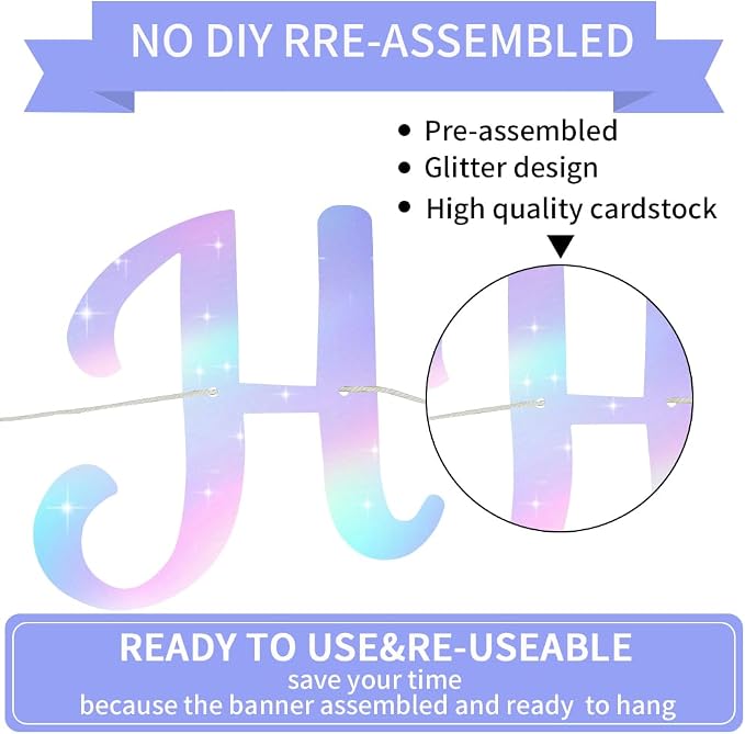 BEISHIDA Iridescent Happy Birthday Banner Party Decoration NO DIY, 10Feet | - Image 3