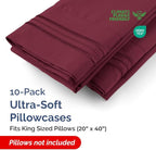 King Pillow Cases Set of 10 - Ultra Soft Hotel Quality Pillowcase Covers - Comfy & Wrinkle Free - Shrink, Stain & Fade Resistant - Easy-Care, Machine Washable Pillow Protectors - 10 Pcs Set - Burgundy