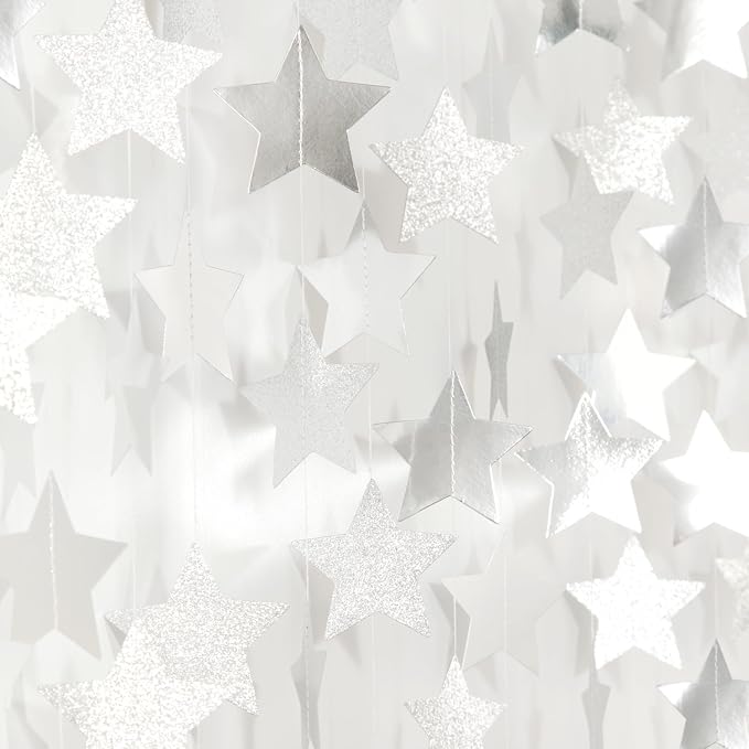 Glitter-Silver Party-Decorations Star Christmas Garland - 62ft Birthday Twinkle by Hugtmr