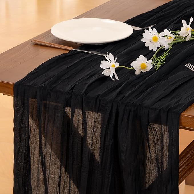 Cheesecloth Table Runner Summer Boho Wedding Birthday Party Home Decor | Black by Socomi