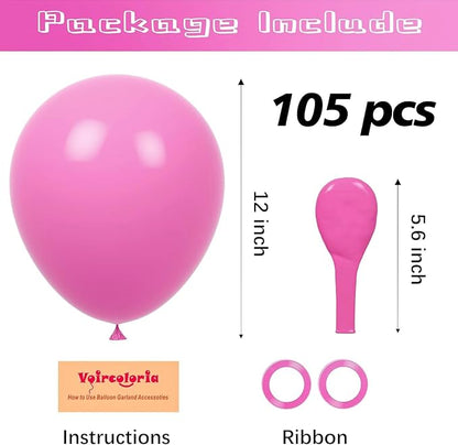 Voircoloria 105pcs Retro Hot Pink Party Latex Balloons, 12inch | - Image 2