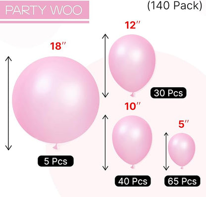 PartyWoo Pearl Pink Balloons 140pcs Light Pastel Baby Pink Color | 18 12 10 5 - Image 5