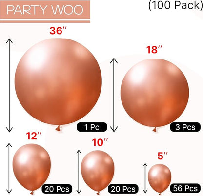 PartyWoo Metallic Rose Gold Balloons 100pcs 36 18 12 10 5 Inch | Balloons - Image 6