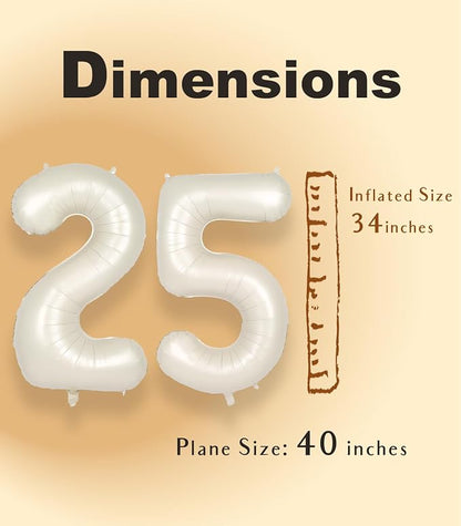 SUWEN 40 Inch Large Cream White 25 Balloon Numbers Big Foil Helium Number - Image 5