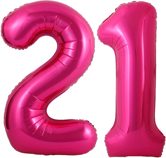 40 Inch Hot Pink 21 Number Balloons Giant Jumbo Huge 12 or 21 Foil Mylar Helium by LHOAVWE