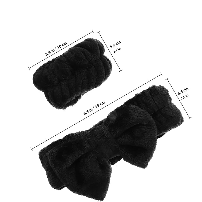Water Absorbent Makeup Headbands and Wristbands Soft Wide Spa Hairbands for Women Non-slip Comfortable Face Cleaning and Bath Accessories Black Hair Wrap Kit