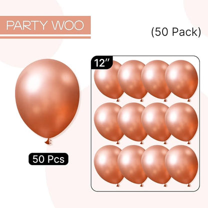 PartyWoo Rose Gold Balloons 50pcs Metallic Chrome Rose Gold Color | 12 Inch - Image 6