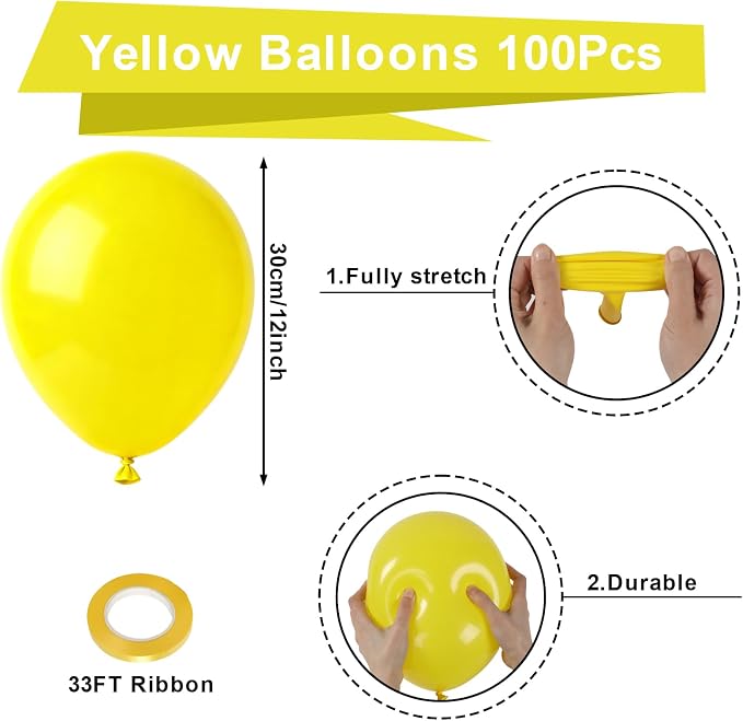 Patimate Yellow Balloons 100 Pcs 12 inch Round Yellow Latex Party Balloons | - Image 3