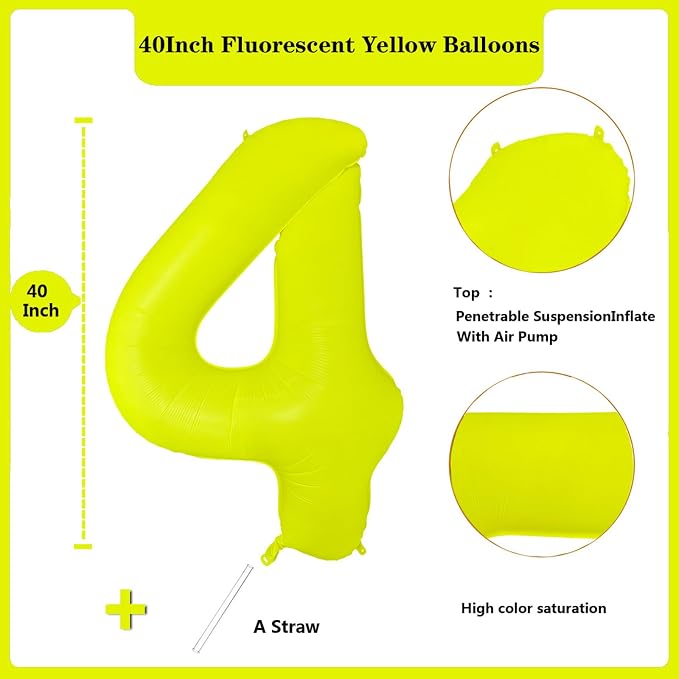 Fluorescent Yellow Number Balloon 40 inch Giant Foil Helium Balloons Yellow - Image 2