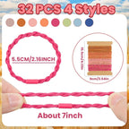 DIYDEC 32PCS Boho Hair Bracelets for Women Elastic Bracelets Hair Ties No Damage Hair Bands for Girls Thick Thin Long Curly Hair Accessories(C Style)