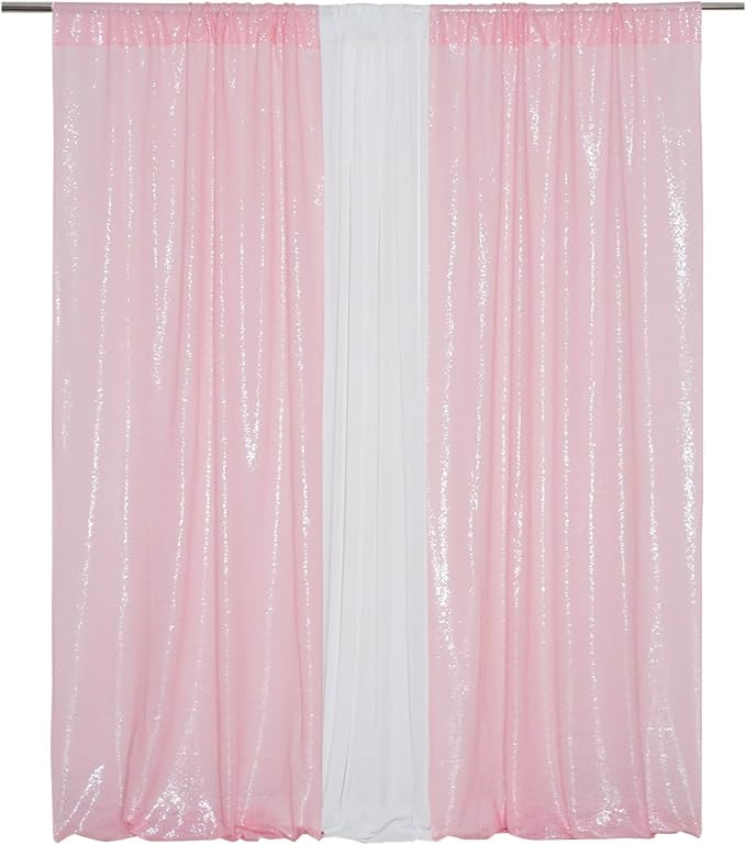 Eternal Beauty Pink Sequin Backdrop Curtains, 2 Panels 2x8FT | 3mm Sparkle - Image 2