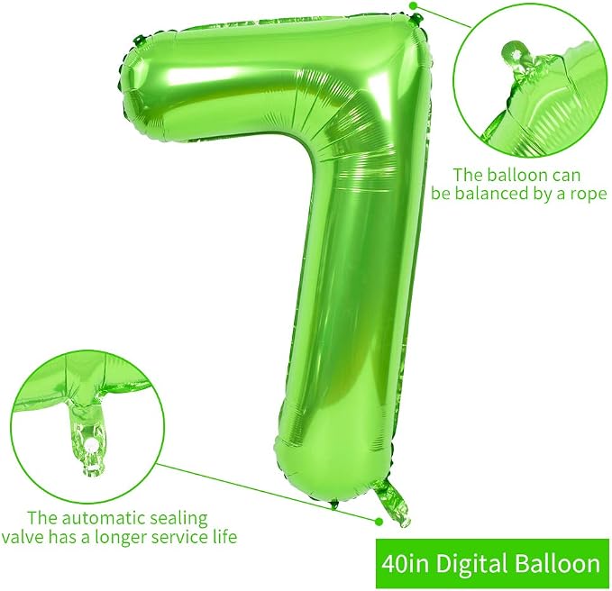 TONIFUL 40 Inch Green Number 7 Balloons Large Foil 7th Birthday Decorations | - Image 2