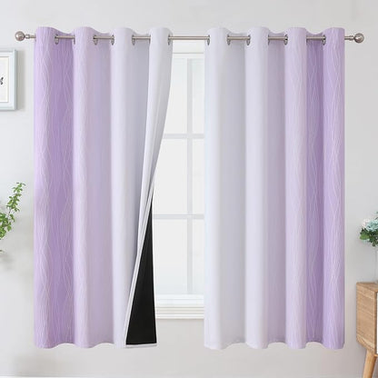 Lilac and Greyish White Blackout Curtains 63 Inch Length 2 Panels Set, Room by ESTELARTEXTILER