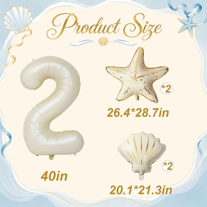 5 Pcs Starfish Seashell Balloons Set Under the Sea Party Decorations | 40 Inch - Image 2