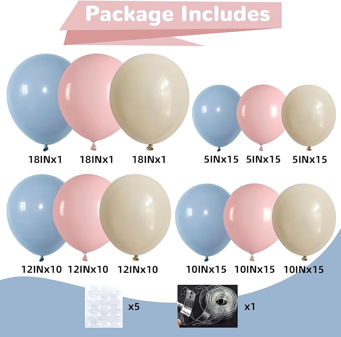 HILAVO Pink and Blue Balloon Arch Kit 133 Pcs Gender Reveal Balloons Garland - Image 2