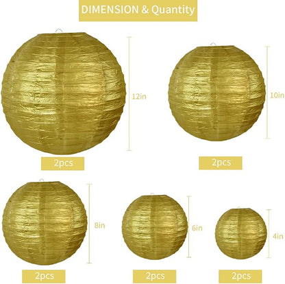 BEISHIDA Gold Paper Lanterns 10Pcs 4/6/8/10/12 Inch Round Chinese Lamp | Paper - Image 2