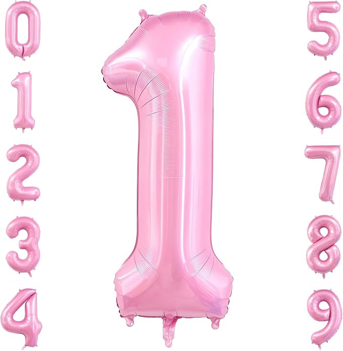 Pastel Pink 1 Balloon Number, 40 Inch Light Pink 1 Balloons Large Helium Foil by BBPOOL