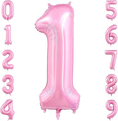 Pastel Pink 1 Balloon Number, 40 Inch Light Pink 1 Balloons Large Helium Foil by BBPOOL