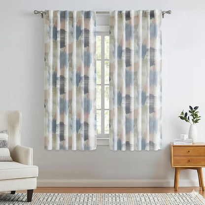 Kayne Studio Pink Blue Boho Abstract Rod Pocket Semi Sheer Curtains 63 Inch | by KayneStudio