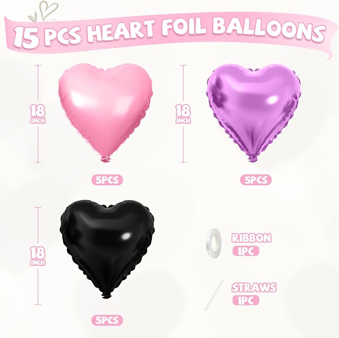 Pink Purple Black Heart Balloons - Image 2