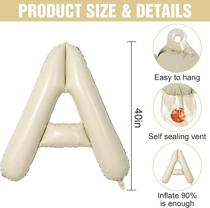 Cream A Letter Balloons, 40 Inch Letter A Balloon Beige, Helium Custom Letter - Image 2