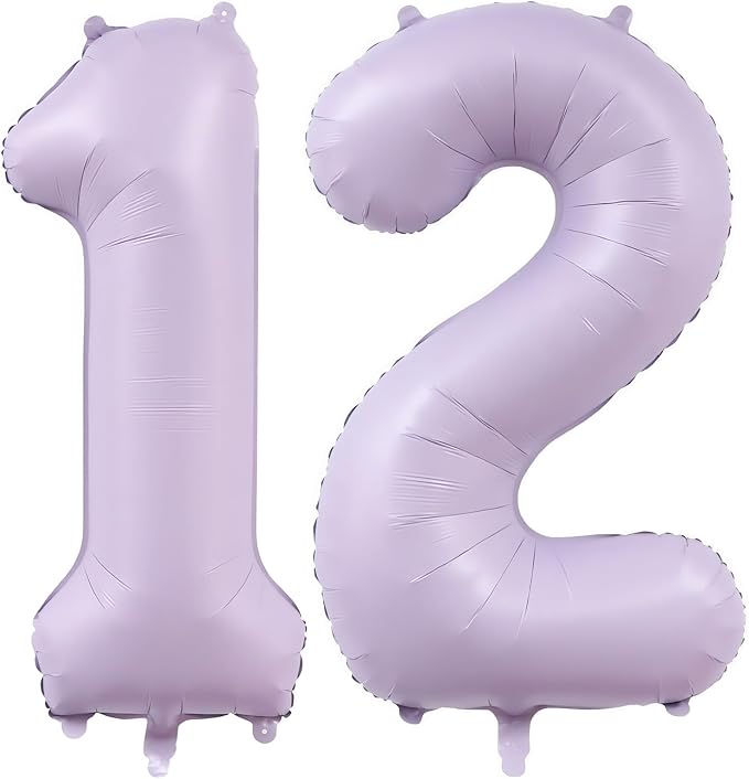 Pastel Purple 12 Number Balloons, 40 Inch Light Purple 12 Balloons Large Helium by BBPOOL