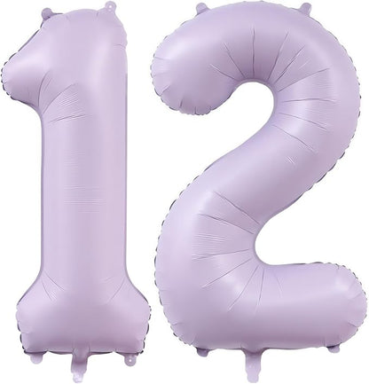 Pastel Purple 12 Number Balloons, 40 Inch Light Purple 12 Balloons Large Helium by BBPOOL