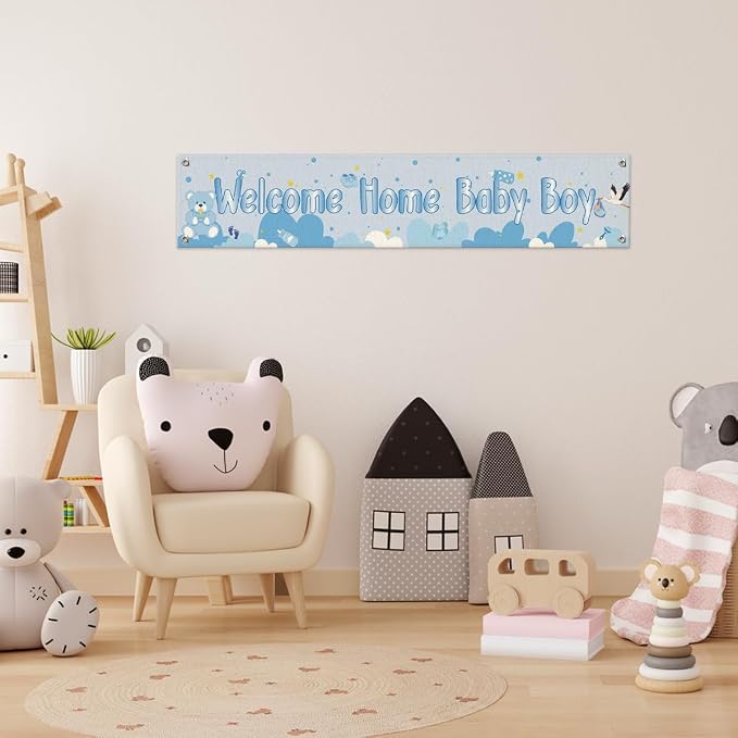 Welcome Home Baby Boy Hanging Banner, Sweet Baby Shower Entryway Home Party - Image 6