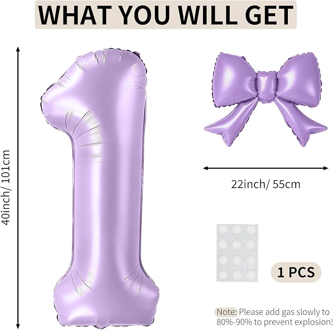 40 Inch Number 1 Balloon with Bow, Coquette Aesthetic Foil Balloon - Image 2