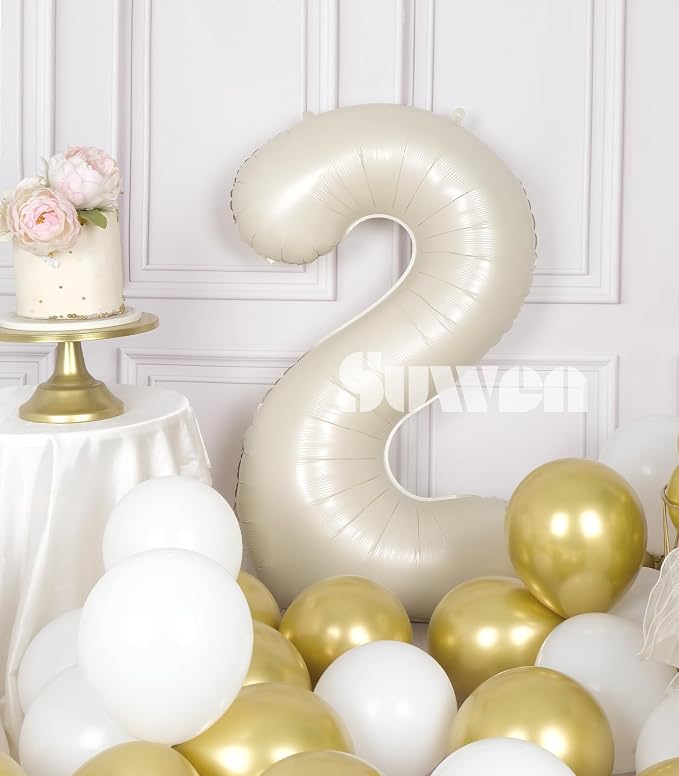 SUWEN 40 Inch Cream White Large 2 Number Balloons Big Foil Helium Number - Image 2
