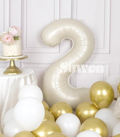 SUWEN 40 Inch Cream White Large 2 Number Balloons Big Foil Helium Number - Image 2