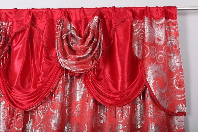 GLORY RUGS Jacquard Luxury Window 2 Panel Set Red Curtain - Image 2
