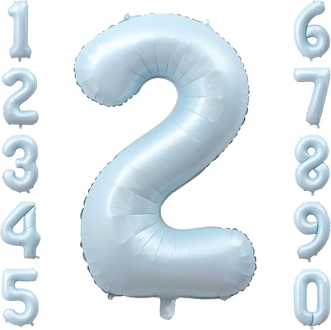 Baby Blue Number 2 Balloon 40 Inch, Muted Pastel Digit Theme Party Supplies | by Unknown