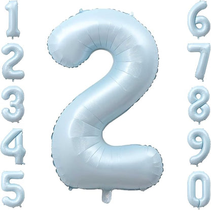 Baby Blue Number 2 Balloon 40 Inch, Muted Pastel Digit Theme Party Supplies | by Unknown