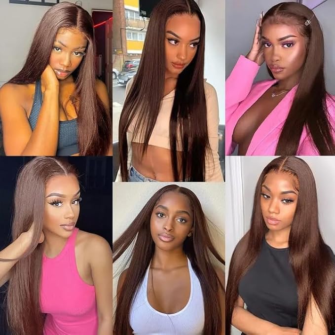 Color 4 Straight Bundles Human Hair Chocolate Brown Bundle Niegmeag Brazilian Virgin Remy Hair 3 Bundles 14 16 18 Inch Double Weft Brown Straight Bundle Hair Weave 150g