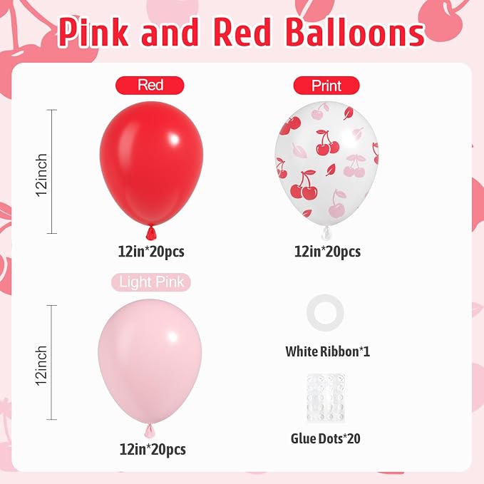 60pcs Cherry Balloons 12inch - Image 2