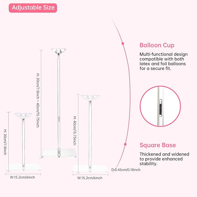 Clear Acrylic Balloon Stands for Table, Adjustable 15.75 Inch 23.6 Inch 31.5 - Image 2