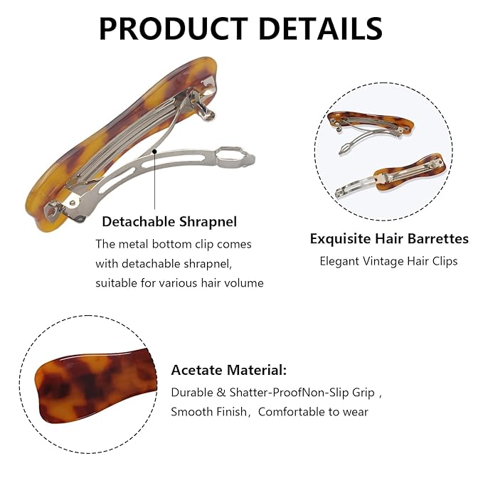 Hair Clips for Women,3.5 Inch Acetate Medium Hair Claw Clips for Women Thin Thick Curly Hair,Strong Hold No Slip Grip,French Classic Multicolor Barrettes Hair (Light Tortoiseshell Oblong)