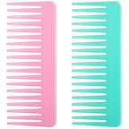 Wide and Large Detangling Comb for Long, Curly, Wet Hair - No Handle Styling and Shampoo Comb (2 Pieces - Pink, Cyan)