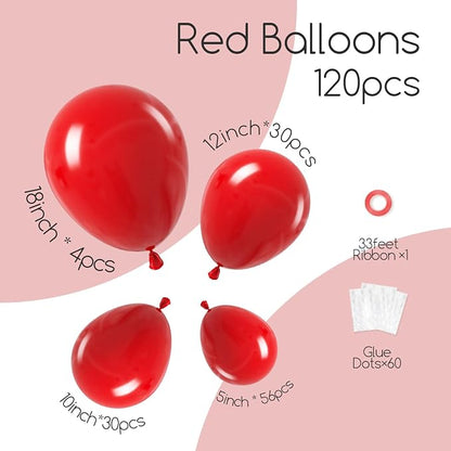 Awenztech 122pcs Red Latex Balloons in 18 12 10 5 inches | Baby Shower - Image 2