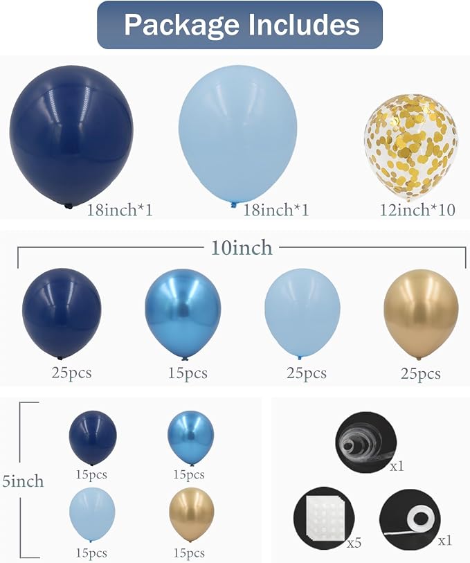 Navy Blue and Gold Balloons Arch Kit - Image 2