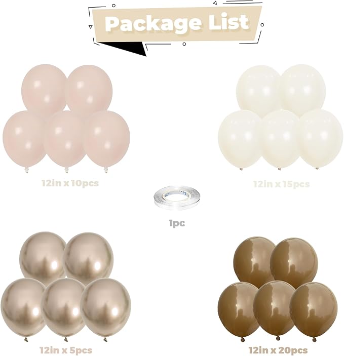 Brown Beige Gold Balloons Blush Neutral Tan Sand White Champagne Latex Balloon - Image 2