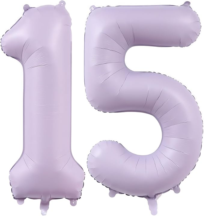 Pastel Purple 15 Number Balloons, 40 Inch Light Purple 15 Balloons Large Helium by BBPOOL